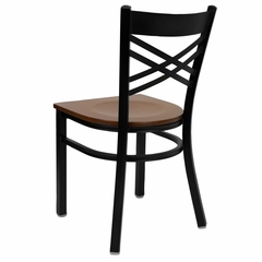 HERCULES Black "X" Back Metal Chair with Cherry Wood Seat - XU-6FOBXBK-CHYW-GG