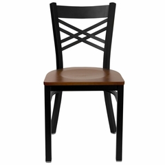 HERCULES Black "X" Back Metal Chair with Cherry Wood Seat - XU-6FOBXBK-CHYW-GG
