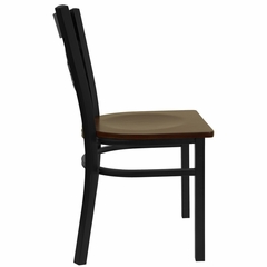 HERCULES Black "X" Back Metal Chair with Mahogany Wood Seat - XU-6FOBXBK-MAHW-GG