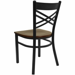 HERCULES Black "X" Back Metal Chair with Mahogany Wood Seat - XU-6FOBXBK-MAHW-GG