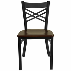 HERCULES Black "X" Back Metal Chair with Mahogany Wood Seat - XU-6FOBXBK-MAHW-GG