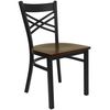 HERCULES Black "X" Back Metal Chair with Mahogany Wood Seat - XU-6FOBXBK-MAHW-GG