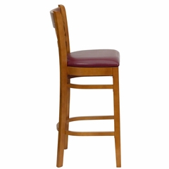 HERCULES Cherry Finished Lattice Back Wood Bar Stool - Burgundy Vinyl Seat - XU-DGW0015BARLAT-CHY-BURV-GG