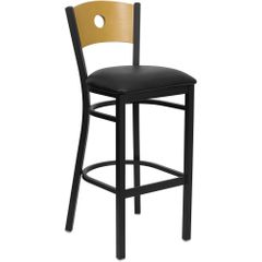 HERCULES Circle Back Black Metal Bar Stool with Black Vinyl Seat and Natural Wood Back - XU-DG-6F6B-CIR-BAR-BLKV-GG