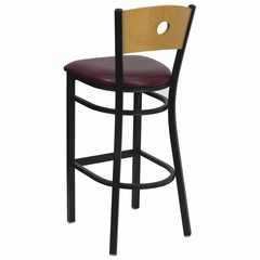 HERCULES Circle Back Black Metal Bar Stool with Burgundy Vinyl Seat and Natural Wood Back - XU-DG-6F6B-CIR-BAR-BURV-GG