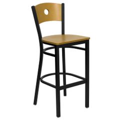 HERCULES Circle Back Black Metal Bar Stool with Natural Wood Seat and Back - XU-DG-6F6B-CIR-BAR-NATW-GG