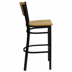 HERCULES Circle Back Black Metal Bar Stool with Natural Wood Seat and Back - XU-DG-6F6B-CIR-BAR-NATW-GG