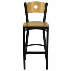 HERCULES Circle Back Black Metal Bar Stool with Natural Wood Seat and Back - XU-DG-6F6B-CIR-BAR-NATW-GG
