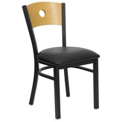 HERCULES Circle Back Black Metal Restaurant Dining Chair with Black Vinyl Seat and Natural Wood Back - XU-DG-6F2B-CIR-BLKV-GG