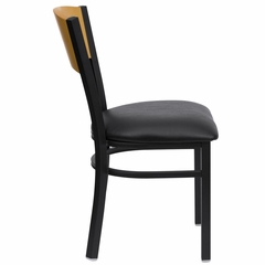HERCULES Circle Back Black Metal Restaurant Dining Chair with Black Vinyl Seat and Natural Wood Back - XU-DG-6F2B-CIR-BLKV-GG