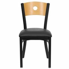 HERCULES Circle Back Black Metal Restaurant Dining Chair with Black Vinyl Seat and Natural Wood Back - XU-DG-6F2B-CIR-BLKV-GG