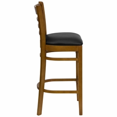 HERCULES Ladder Back Cherry Wood Bar Stool with Black Vinyl Seat - XU-DGW0005BARLAD-CHY-BLKV-GG
