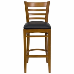 HERCULES Ladder Back Cherry Wood Bar Stool with Black Vinyl Seat - XU-DGW0005BARLAD-CHY-BLKV-GG