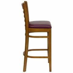 HERCULES Ladder Back Cherry Wood Bar Stool with Burgundy Vinyl Seat - XU-DGW0005BARLAD-CHY-BURV-GG