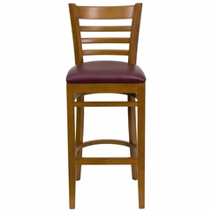 HERCULES Ladder Back Cherry Wood Bar Stool with Burgundy Vinyl Seat - XU-DGW0005BARLAD-CHY-BURV-GG