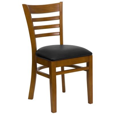 HERCULES Ladder Back Cherry Wood Chair with Black Vinyl Seat - XU-DGW0005LAD-CHY-BLKV-GG