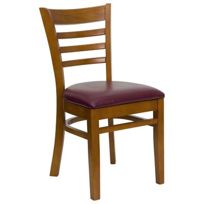 HERCULES Ladder Back Cherry Wood Chair with Burgundy Vinyl Seat - XU-DGW0005LAD-CHY-BURV-GG