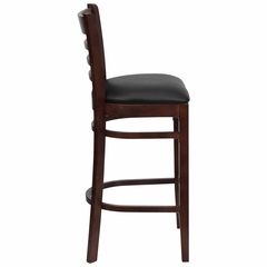 HERCULES Ladder Back Mahogany Wood Bar Stool with Black Vinyl Seat - XU-DGW0005BARLAD-MAH-BLKV-GG