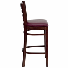 HERCULES Ladder Back Mahogany Wood Bar Stool with Burgundy Vinyl Seat - XU-DGW0005BARLAD-MAH-BURV-GG