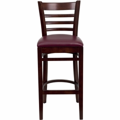 HERCULES Ladder Back Mahogany Wood Bar Stool with Burgundy Vinyl Seat - XU-DGW0005BARLAD-MAH-BURV-GG
