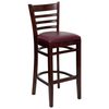 HERCULES Ladder Back Mahogany Wood Bar Stool with Burgundy Vinyl Seat - XU-DGW0005BARLAD-MAH-BURV-GG