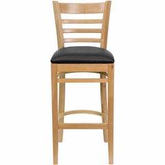 HERCULES Ladder Back Natural Wood Bar Stool with Black Vinyl Seat - XU-DGW0005BARLAD-NAT-BLKV-GG