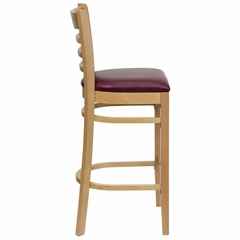 HERCULES Ladder Back Natural Wood Bar Stool with Burgundy Vinyl Seat - XU-DGW0005BARLAD-NAT-BURV-GG