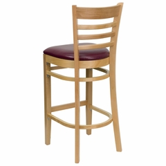 HERCULES Ladder Back Natural Wood Bar Stool with Burgundy Vinyl Seat - XU-DGW0005BARLAD-NAT-BURV-GG