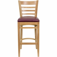HERCULES Ladder Back Natural Wood Bar Stool with Burgundy Vinyl Seat - XU-DGW0005BARLAD-NAT-BURV-GG