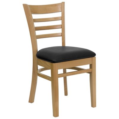 HERCULES Ladder Back Natural Wood Chair with Black Vinyl Seat - XU-DGW0005LAD-NAT-BLKV-GG