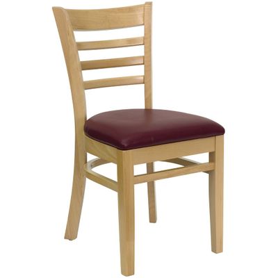 HERCULES Ladder Back Natural Wood Chair with Burgundy Vinyl Seat - XU-DGW0005LAD-NAT-BURV-GG