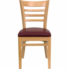 HERCULES Ladder Back Natural Wood Chair with Burgundy Vinyl Seat - XU-DGW0005LAD-NAT-BURV-GG