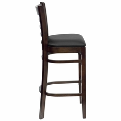 HERCULES Ladder Back Walnut Wood Bar Stool with Black Vinyl Seat - XU-DGW0005BARLAD-WAL-BLKV-GG