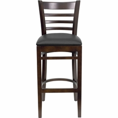 HERCULES Ladder Back Walnut Wood Bar Stool with Black Vinyl Seat - XU-DGW0005BARLAD-WAL-BLKV-GG