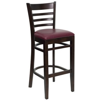 HERCULES Ladder Back Walnut Wood Bar Stool with Burgundy Vinyl Seat - XU-DGW0005BARLAD-WAL-BURV-GG