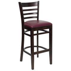HERCULES Ladder Back Walnut Wood Bar Stool with Burgundy Vinyl Seat - XU-DGW0005BARLAD-WAL-BURV-GG