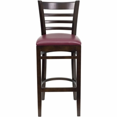 HERCULES Ladder Back Walnut Wood Bar Stool with Burgundy Vinyl Seat - XU-DGW0005BARLAD-WAL-BURV-GG