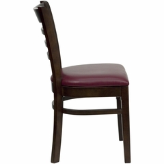 HERCULES Ladder Back Walnut Wood Chair with Burgundy Vinyl Seat - XU-DGW0005LAD-WAL-BURV-GG