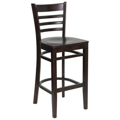 HERCULES Ladder Back Wood Bar Stool with Walnut Finish - XU-DGW0005BARLAD-WAL-GG