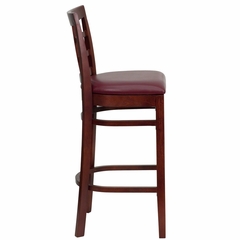 HERCULES Mahogany Finished Window Back Wooden Restaurant Bar Stool - Burgundy Vinyl Upholstered Seat - XU-DGW0007BARWIN-MAH-BURV-GG