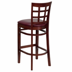 HERCULES Mahogany Finished Window Back Wooden Restaurant Bar Stool - Burgundy Vinyl Upholstered Seat - XU-DGW0007BARWIN-MAH-BURV-GG