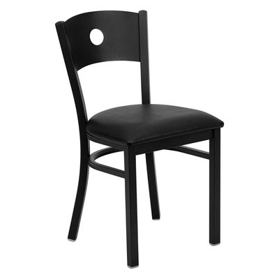 HERCULES Series Black Circle Back Metal Restaurant Chair - Black Vinyl Seat - XU-DG-60119-CIR-BLKV-GG