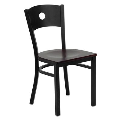 HERCULES Series Black Circle Back Metal Restaurant Chair - Mahogany Wood Seat - XU-DG-60119-CIR-MAHW-GG