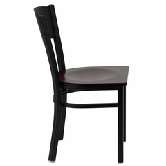 HERCULES Series Black Circle Back Metal Restaurant Chair - Mahogany Wood Seat - XU-DG-60119-CIR-MAHW-GG