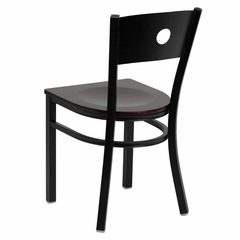 HERCULES Series Black Circle Back Metal Restaurant Chair - Mahogany Wood Seat - XU-DG-60119-CIR-MAHW-GG