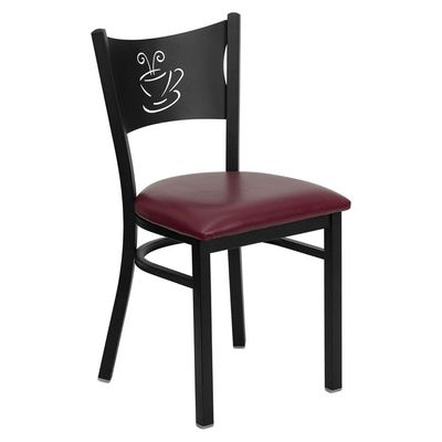 HERCULES Series Black Coffee Back Metal Restaurant Chair - Burgundy Vinyl Seat - XU-DG-60099-COF-BURV-GG