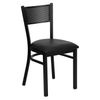 HERCULES Series Black Grid Back Metal Restaurant Chair - Black Vinyl Seat - XU-DG-60115-GRD-BLKV-GG