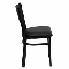HERCULES Series Black Grid Back Metal Restaurant Chair - Black Vinyl Seat - XU-DG-60115-GRD-BLKV-GG