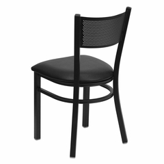 HERCULES Series Black Grid Back Metal Restaurant Chair - Black Vinyl Seat - XU-DG-60115-GRD-BLKV-GG