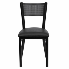 HERCULES Series Black Grid Back Metal Restaurant Chair - Black Vinyl Seat - XU-DG-60115-GRD-BLKV-GG